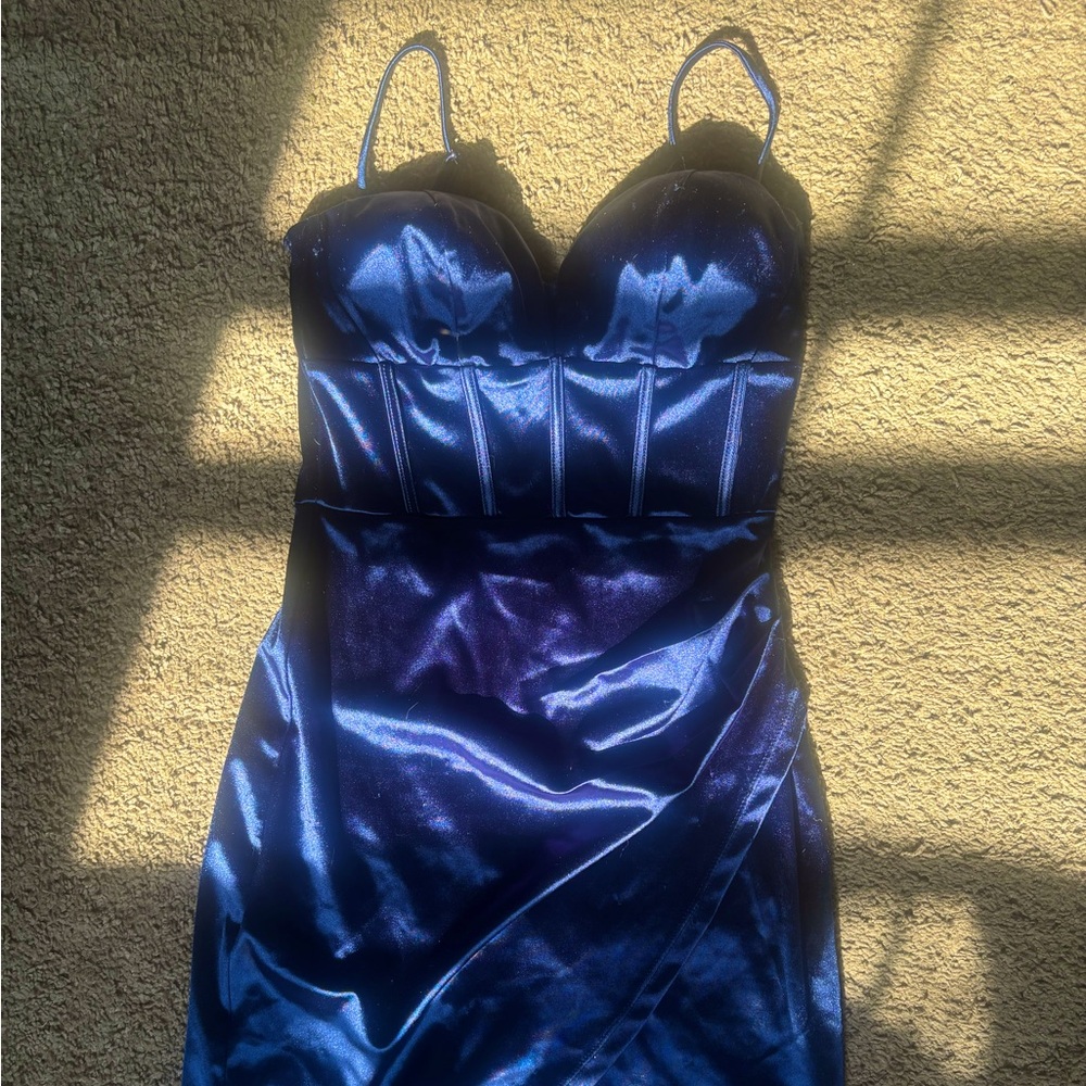 Blue Satin Homecoming Dress